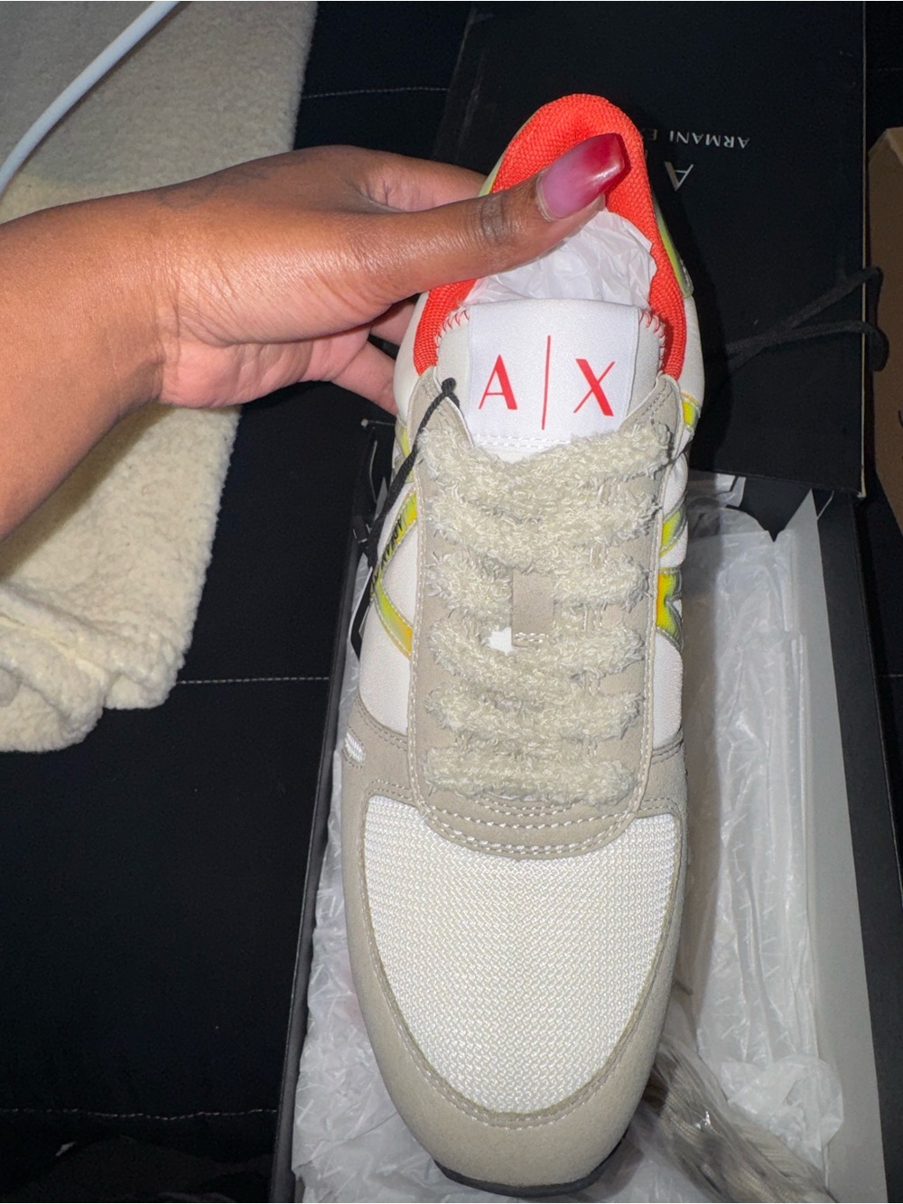 Armani Exchange White Sneakers with Neon Yellow & Orange Trim